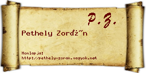 Pethely Zorán névjegykártya